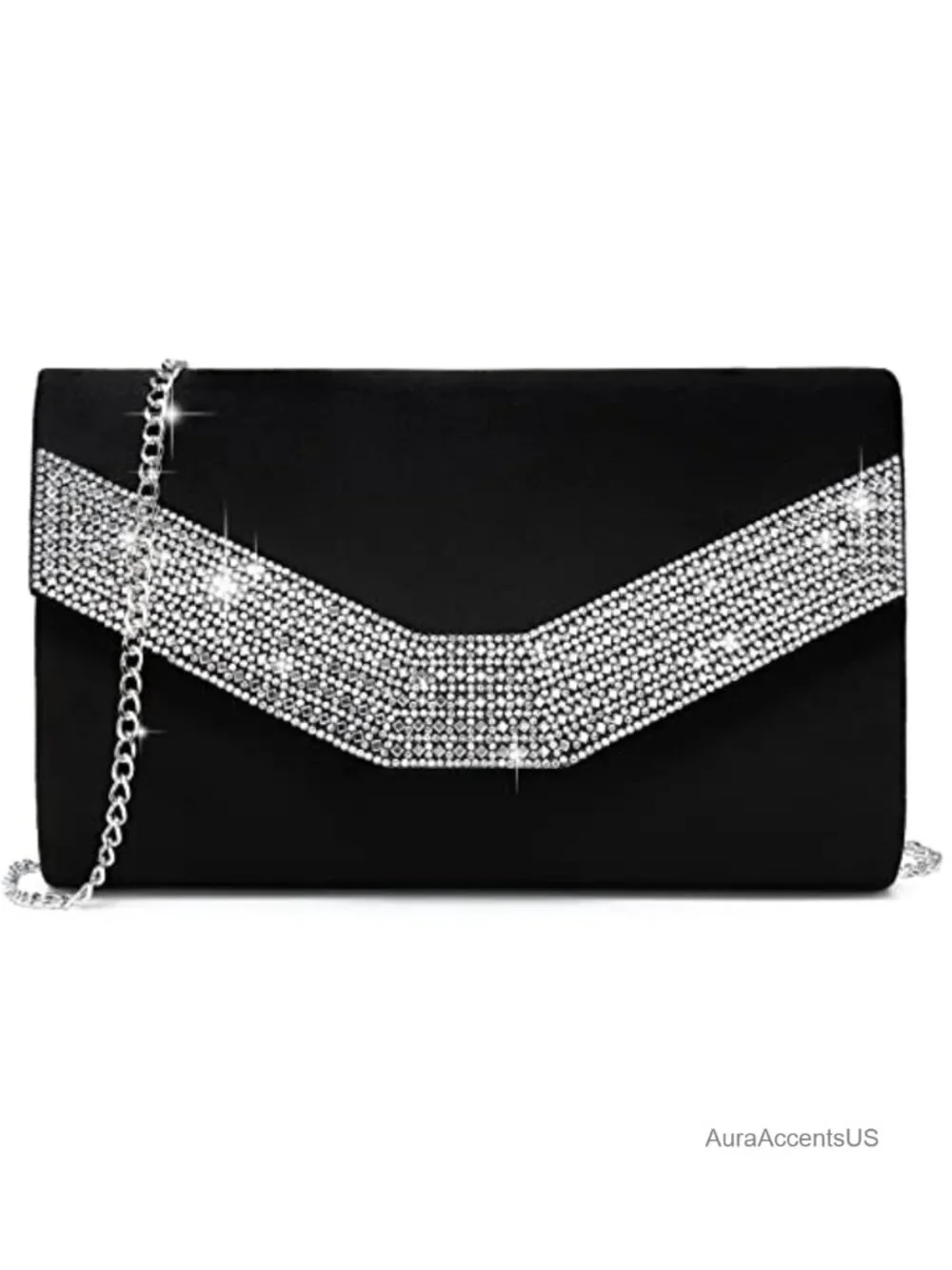 Velvet Clutch Evening Bag with Silver Chain Strap